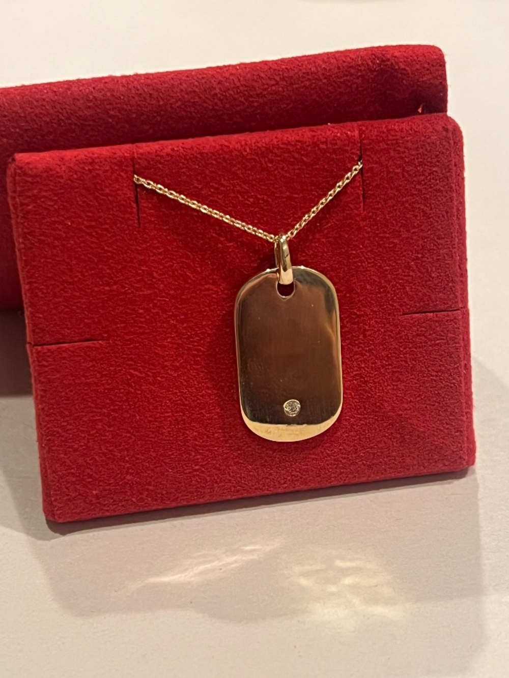 14k Solid Yellow Gold Dog Tag Pendant Necklace